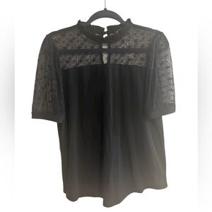 Adrianna Papell Black Floral Lace Mock Neck Blouse Size M Classic Formal Work